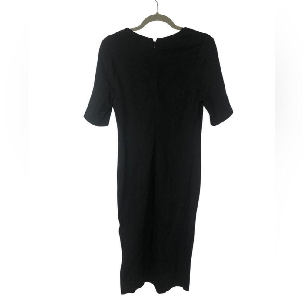 Cabi Elegant Black MIDI Dress Fitted Topstitching Back Slit Zips Sexy!